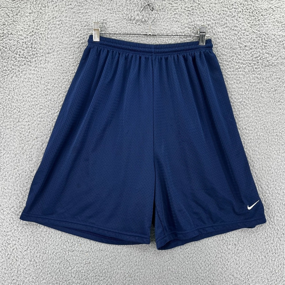 Vintage 90s Nike Single‎ Swoosh Shorts Mens Medium 7" Inseam Blue Basketball